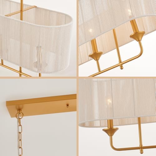 42 Boho Chandelier Brass and White Rattan Pendant Light for Dining Room Kitchen Island Living Room