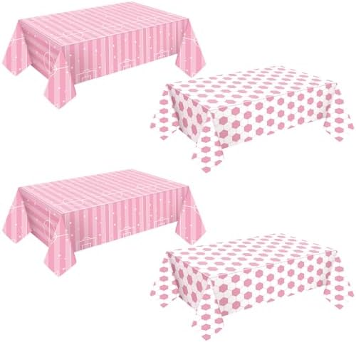Oudain 4 Pcs Pink Soccer Party Tablecloths