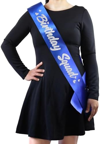 6 Pieces Birthday Squad Sash Set Royal Blue with Silver Glitter Lettering