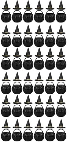 LOGOFUN 3 Pack Halloween Witch Hat and Cauldron Set Black