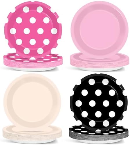 48 Pcs Pink Mouse Themed Paper Plates for Kids Birthday Party