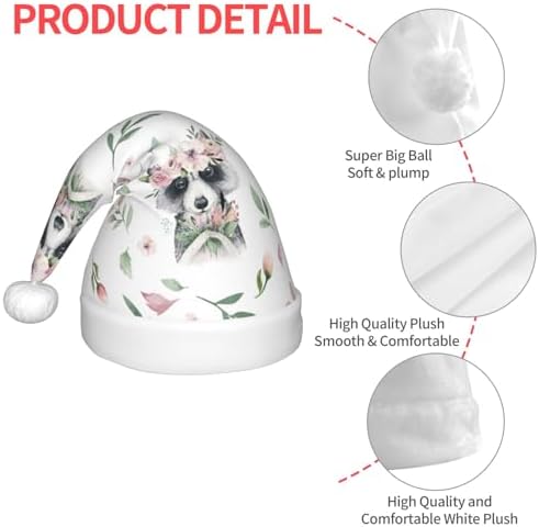 Salelf Watercolor Floral Raccoon Santa Hat for Kids