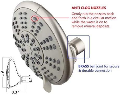 5-Inch Anti-Clog High Pressure Dual Shower Head with Handheld Spray and 5 Ft Hose