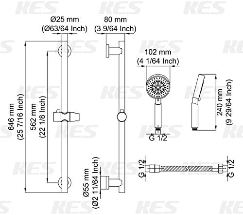KES 5-Function Handheld Shower Head with Slide Bar