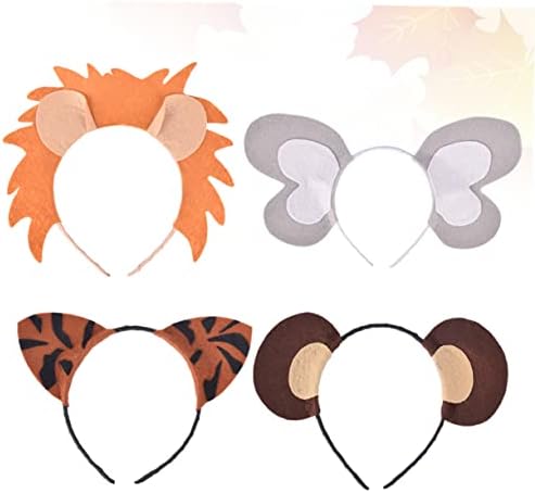4pcs Animal Headband with Lion Tiger Elephant Monkey Designs