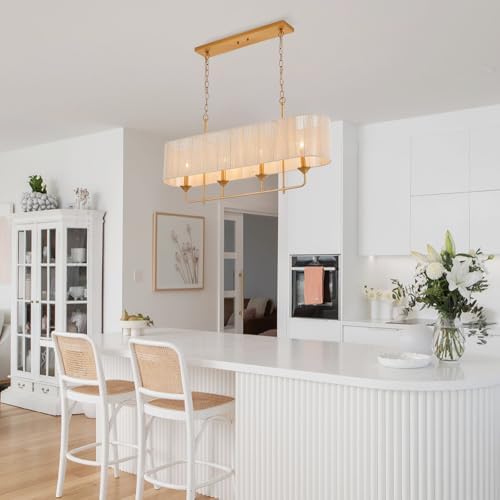 42 Boho Chandelier Brass and White Rattan Pendant Light for Dining Room Kitchen Island Living Room