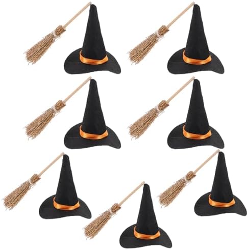 LOGOFUN Halloween Witch Hats and Brooms Set