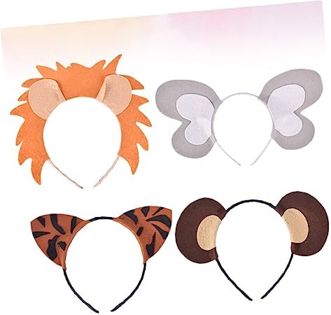 4pcs Animal Headband with Lion Tiger Elephant Monkey Designs