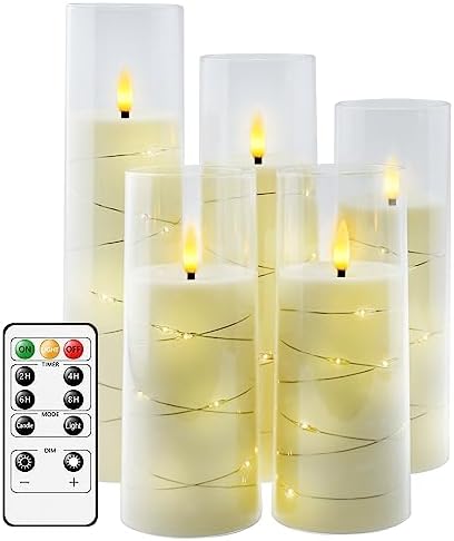 Flameless LED Candles with Timer 5 Pack Ivory