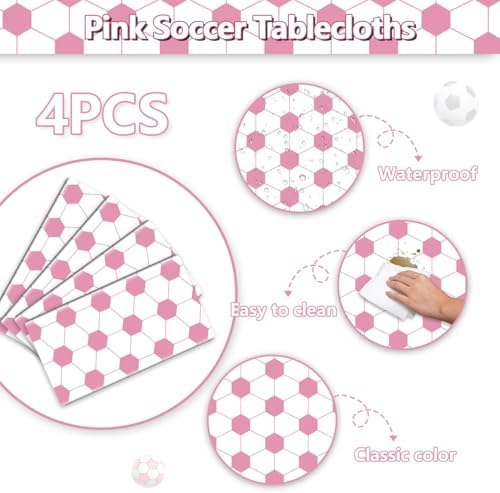 4Pcs Pink Soccer Tablecloths for Girls Party Decor