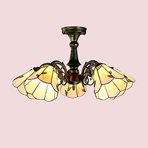 Mediterranean Style Chandeliers 5 Heads Stained Glass Ceiling Light for Living Room Bedroom Bar