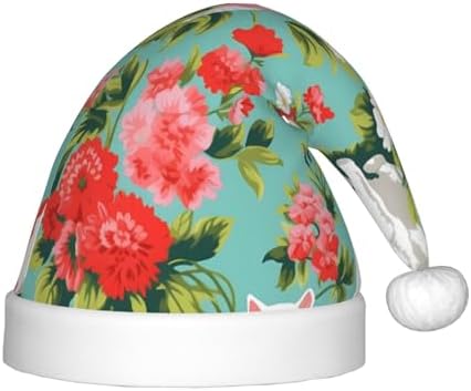 Vintage Cats and Flowers Santa Hat for Kids