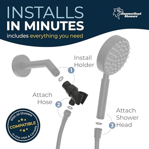 HammerHead Showers All Metal Handheld Shower Head Holder - Matte Black