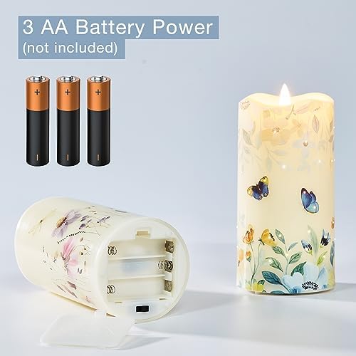 Eywamage Flameless Candles Set of 3 Butterfly Floral LED