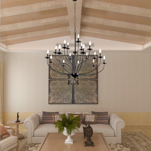 Maxax 18 Light Candle Style Traditional Chandelier with Wrought Iron Accents