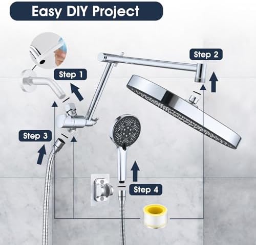 PDPBath 14 Inch Rain Shower Head with 51 Settings Handheld Combo