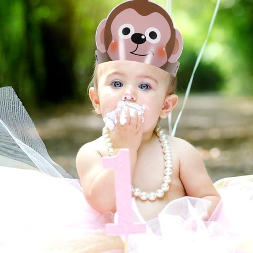 LUOZZY 12pcs Jungle Animal Paper Hats for Birthday Parties