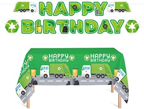 Oojami 3 Pack Garbage Truck Theme Tablecovers 108x54 Includes Birthday Banner