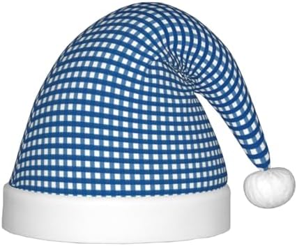 Blue Gingham Santa Hat for Kids Christmas Party