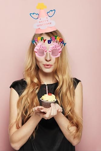 2 PCS Happy Birthday Hats and Sunglasses for Kids Adults