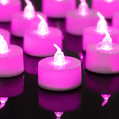 LANKER 24 Pack LED Pink Tea Lights Battery Operated Flameless Long Lasting Safe for All Occasions