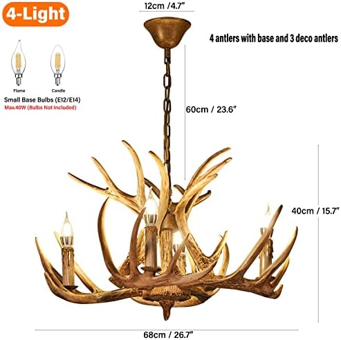 Rustic Antler Chandelier 4 Light Vintage Deer Horn Pendant Farmhouse Lighting