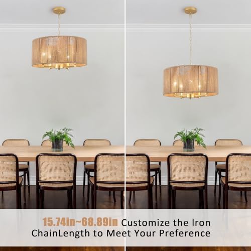 5-Lights Boho Rattan Chandelier Dining Room