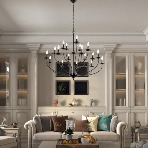 Maxax 18 Light Candle Style Traditional Chandelier with Wrought Iron Accents