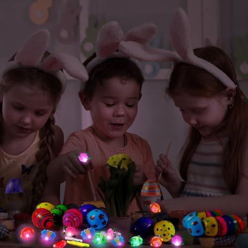 Hollowfly 60 Glow in the Dark Easter Eggs with 32 LED Light Up Rings and 30 Mini Glow Sticks
