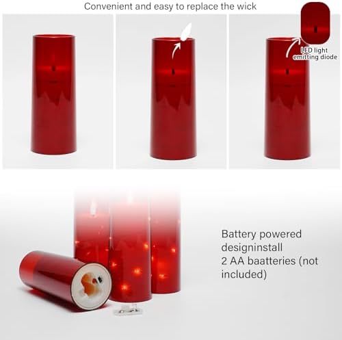 Flameless LED Candles with Timer 9 Pack Red