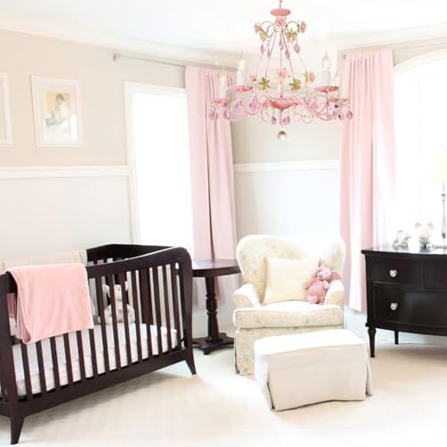Pink Crystal Chandelier for Girls Room - 5 Light 236 W x 205 H