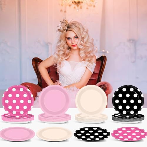 48 Pcs Pink Mouse Themed Paper Plates for Kids Birthday Party