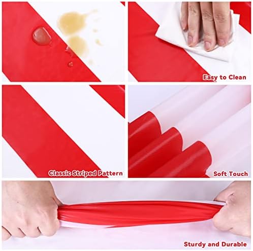 Elcoho 2 Pack 54x107 Inch Plastic Red and White Stripes Tablecloths for Carnival Movie Night Decorations