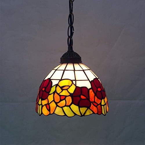 Tiffany Style Retro Chandelier with Flower Pattern Glass Shade Decor