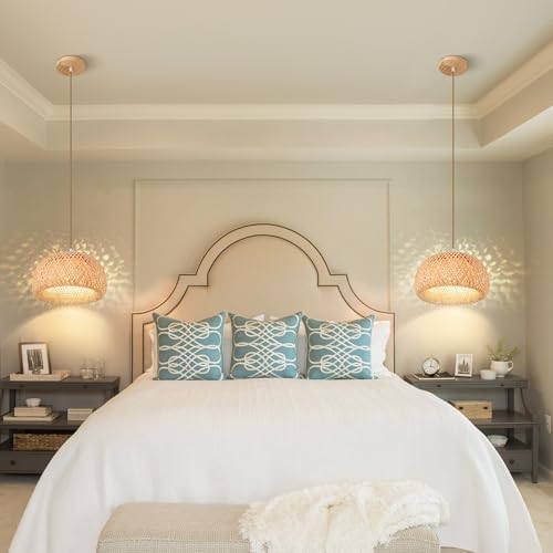Rattan Chandelier Light Fixture for Bedroom and Dining Room
