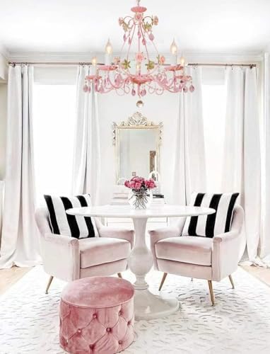 Pink Crystal Chandelier for Girls Room - 5 Light 236 W x 205 H