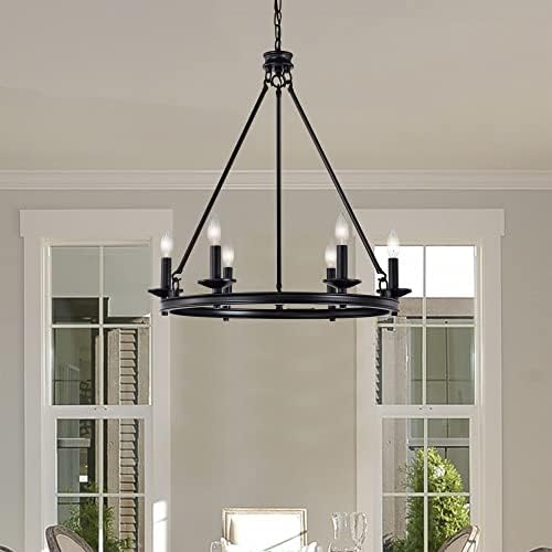 Warehouse of Tiffany 25 Inch 6 Light Matte Black Chandelier