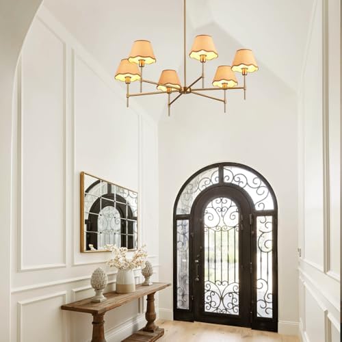 39 Inch Large Rattan Chandelier 6 Light Farmhouse Boho Style