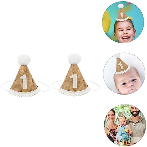 2pcs Linen Birthday Party Hats with Fluffy Design