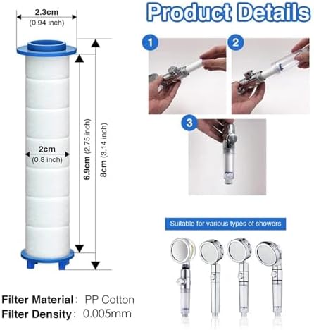 NATTCO 10Pcs Shower Head Replacement Filter Cartridge for Handheld Showerheads