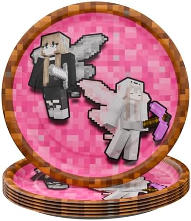 Blue Orchards Pixel Girl Party Plates and Napkins 60-Pack