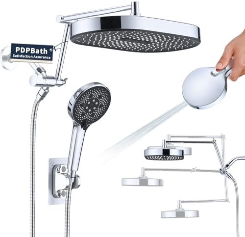 PDPBath 14 Inch Rain Shower Head with 51 Settings Handheld Combo