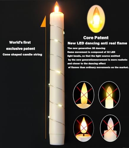 Flameless Cone Candle with Star String Light 11-Button Remote Control Timer 3-Pack Window Candle Ivory