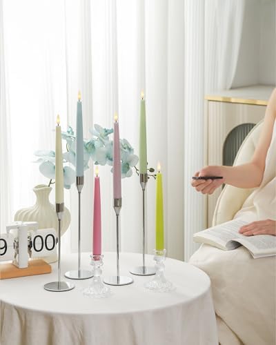 Multicolored Pastel Flameless Taper Candles with Timer and Remote 6 Pack