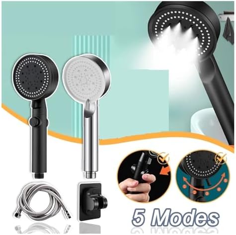 NATTCO 5 Mode High Pressure Showers Head Adjustable Massage Shower Head Black Bracket 1 Inch