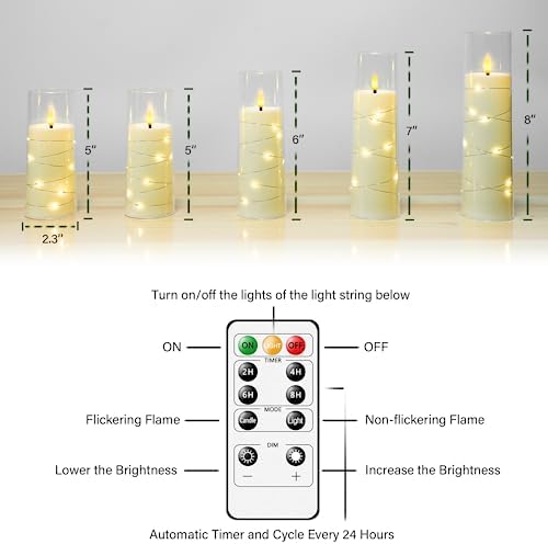 Flameless LED Candles with Timer 5 Pack Ivory