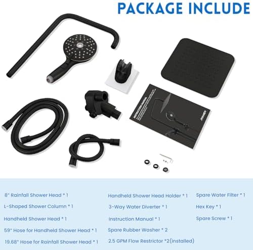 Ryamen 8 Inch Dual Shower Head Combo with 5 Spray Settings and Pause Function