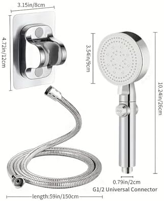 NATTCO 3pcs Adjustable Shower Head with Hose and Bracket