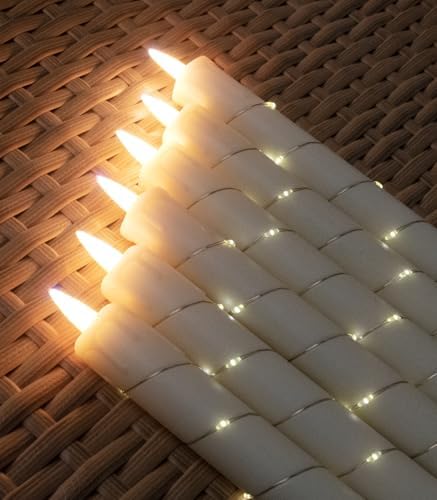 Flameless Cone Candle with Star String Light 11-Button Remote Control Timer 3-Pack Window Candle Ivory