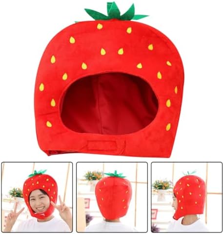 LOGOFUN Plush Strawberry Head Cap Photo Prop for Cosplay Party